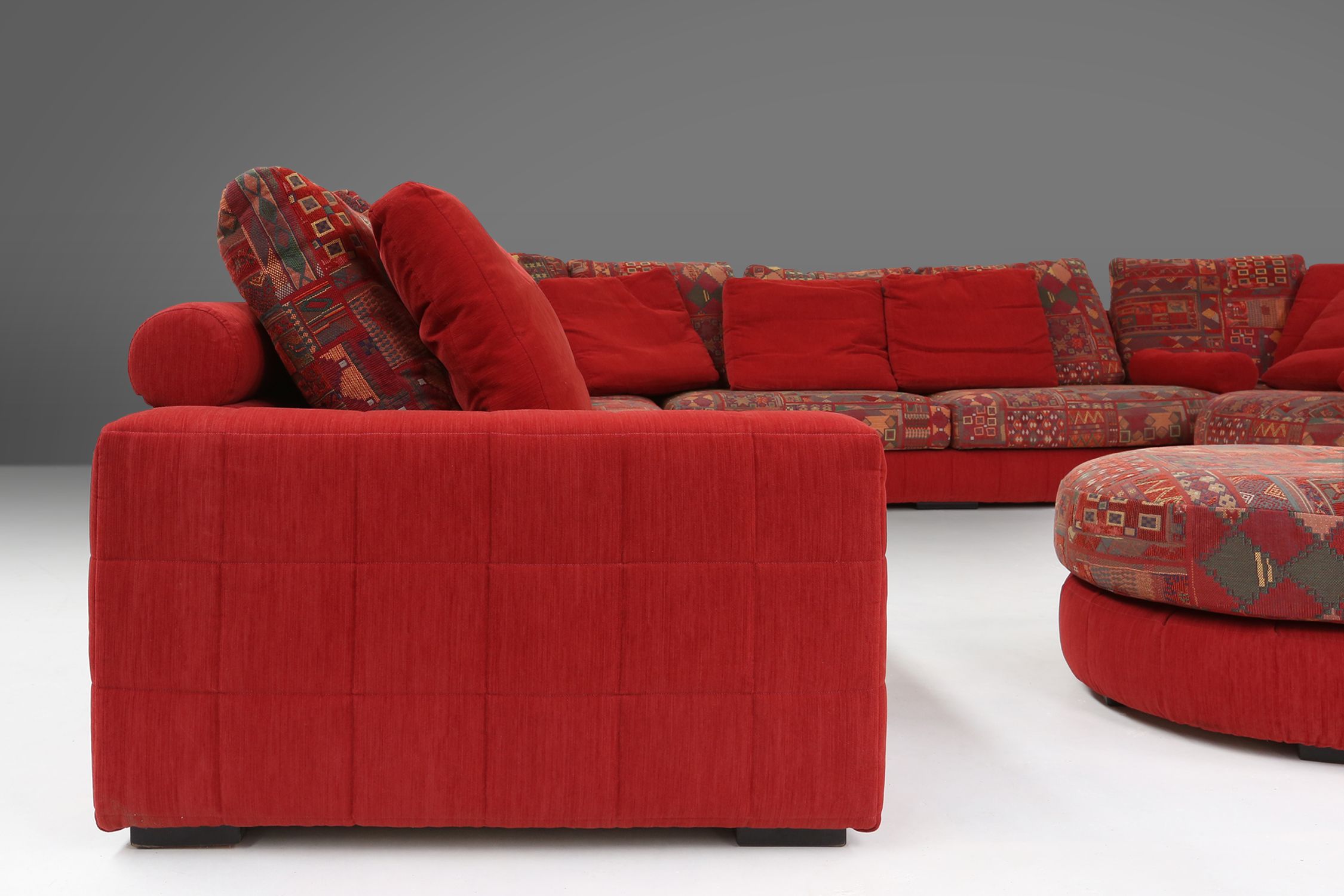 Modular Sofa in Red and Patterned Upholstery by Roche Bobois, France 1980sthumbnail